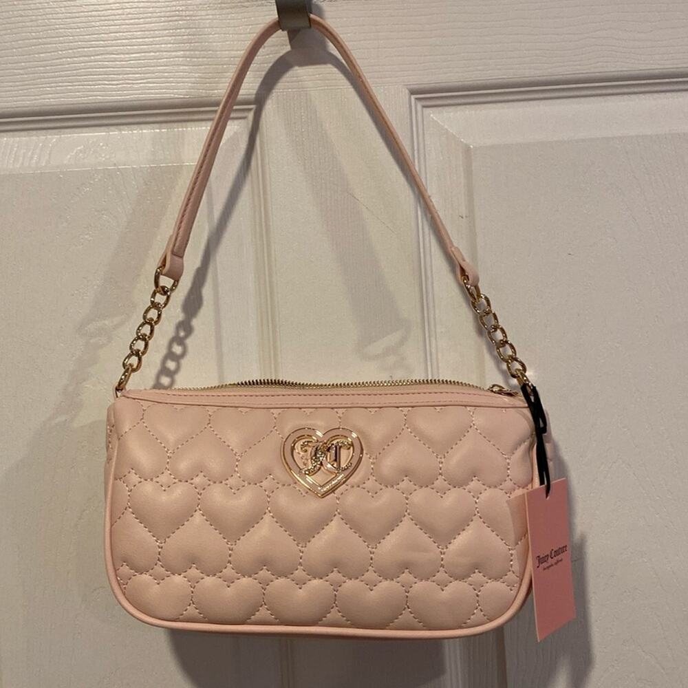 BNWT JUICY COUTURE Flawless Quilted Pink Blush Hearts Shoulder Bag